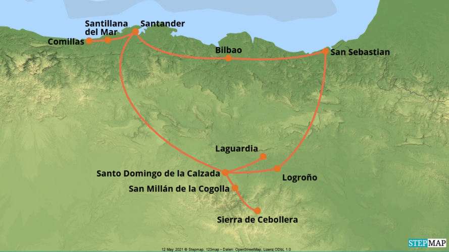 Karte der Reise: Mietwagenreise